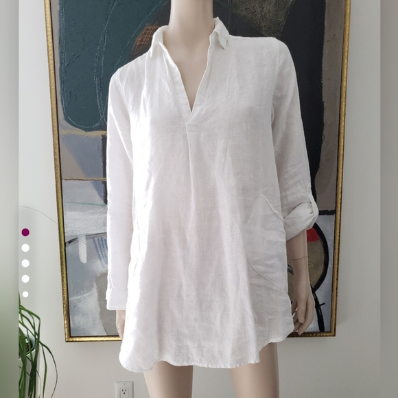 For Cynthia 100% Linen White Beachwear Tunic Top Medium - Picture 1 of 7